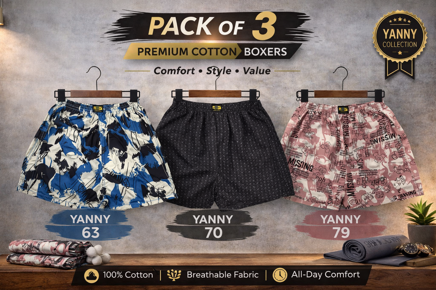 Men & Women Printed Boxer Shorts (Combo Pack of 3) Casual Regular Fit with Back Pocket.