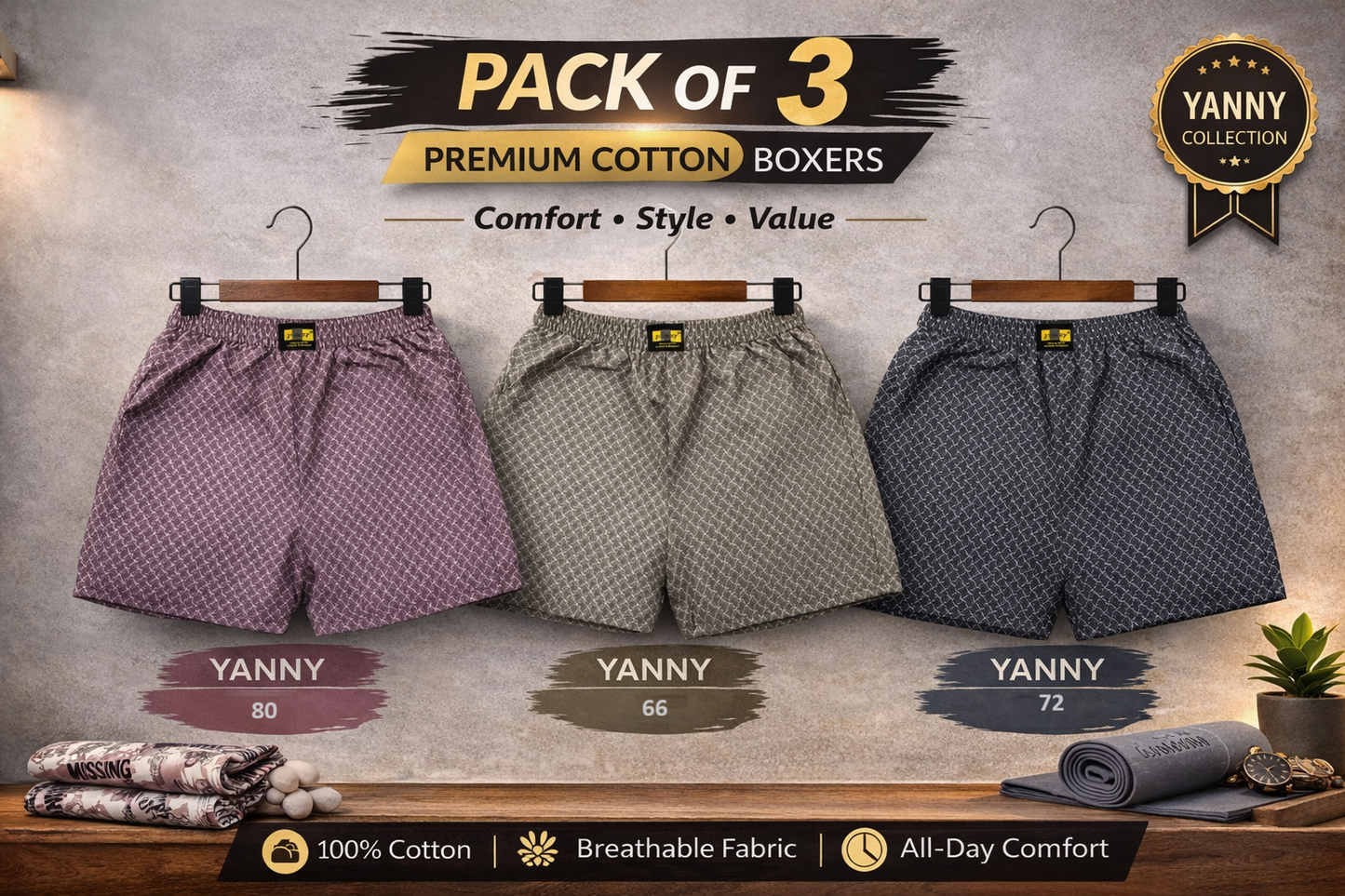 Men & Women Printed Boxer Shorts (Combo Pack of 3) Casual Regular Fit with Back Pocket.