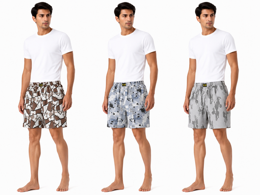 Men & Women Printed Boxer Shorts (Combo Pack of 3) Casual Regular Fit with Back Pocket