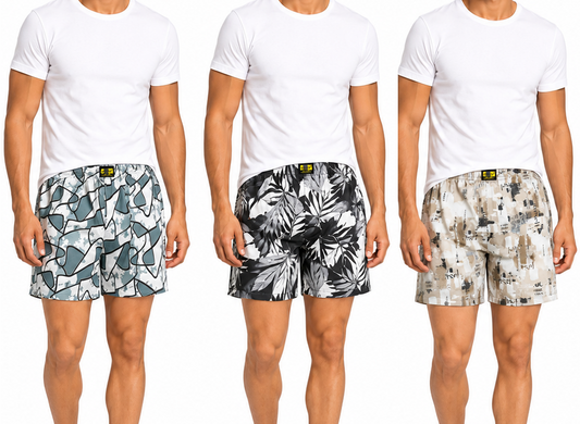 Men & Women Printed Boxer Shorts (Combo Pack of 3) Casual Regular Fit with Back Pocket