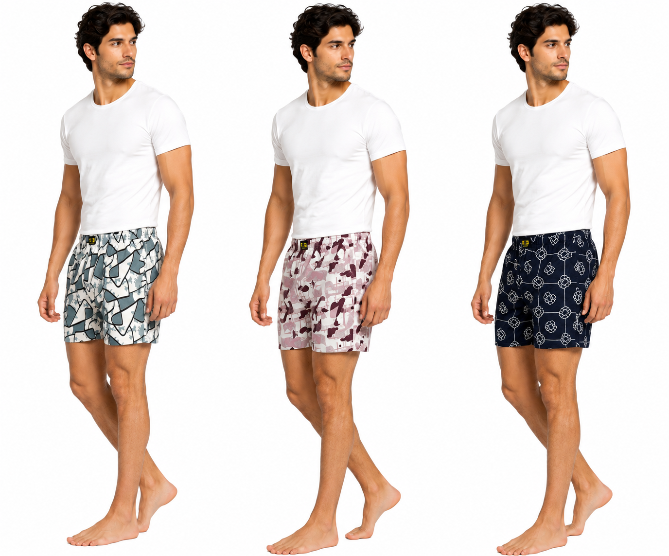 Men & Women Printed Boxer Shorts (Combo Pack of 3) Casual Regular Fit with Back Pocket