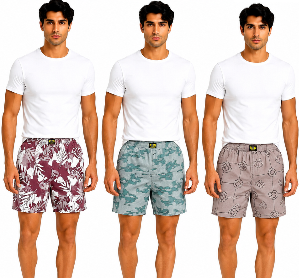 Men & Women Printed Boxer Shorts (Combo Pack of 3) Casual Regular Fit with Back Pocket