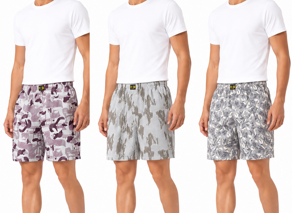 Men & Women Printed Boxer Shorts (Combo Pack of 3) Casual Regular Fit with Back Pocket