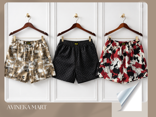 Men & Women Printed Boxer Shorts (Combo Pack of 3) Casual Regular Fit with Back Pocket.