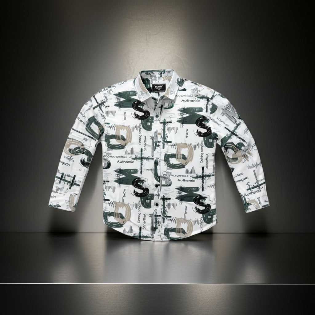“Boys Printed Casual Shirt | Stylish Full Sleeve Shirt for Kids (2–12 Years) | Trendy Graphic Design | Comfortable (Regular, Green)