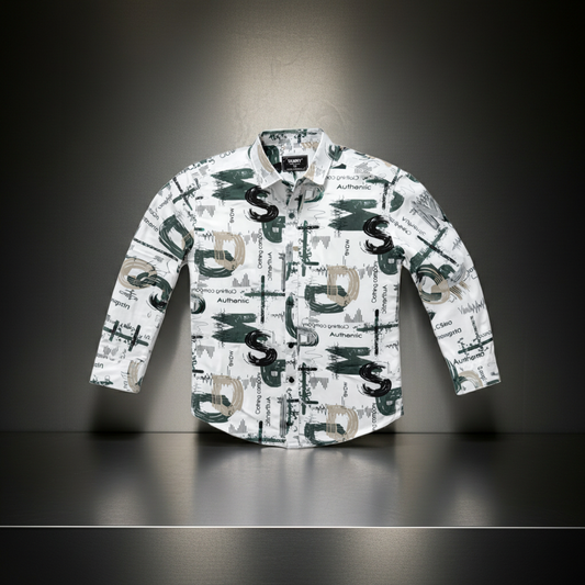 “Boys Printed Casual Shirt | Stylish Full Sleeve Shirt for Kids (2–12 Years) | Trendy Graphic Design | Comfortable (Regular, Green)