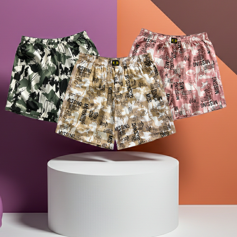 Men & Women Printed Boxer Shorts (Combo Pack of 3) Casual Regular Fit with Back Pocket.