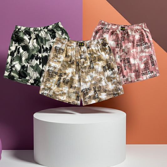 Men & Women Printed Boxer Shorts (Combo Pack of 3) Casual Regular Fit with Back Pocket.