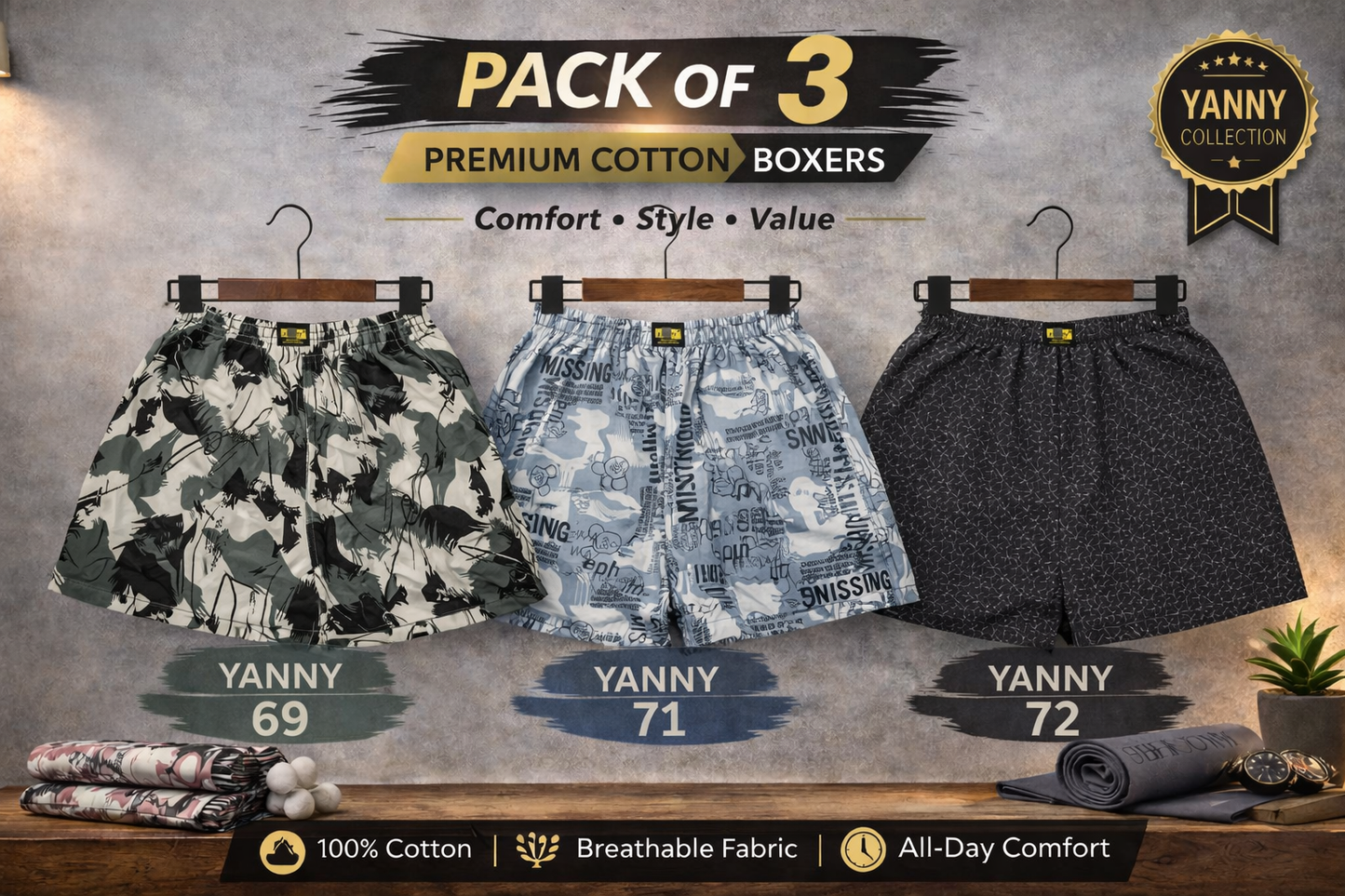 Men & Women Printed Boxer Shorts (Combo Pack of 3) Casual Regular Fit with Back Pocket.