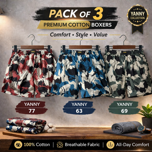 Men & Women Printed Boxer Shorts (Combo Pack of 3) Casual Regular Fit with Back Pocket.