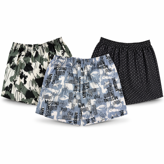 Men & Women Printed Boxer Shorts (Combo Pack of 3) Casual Regular Fit with Back Pocket.
