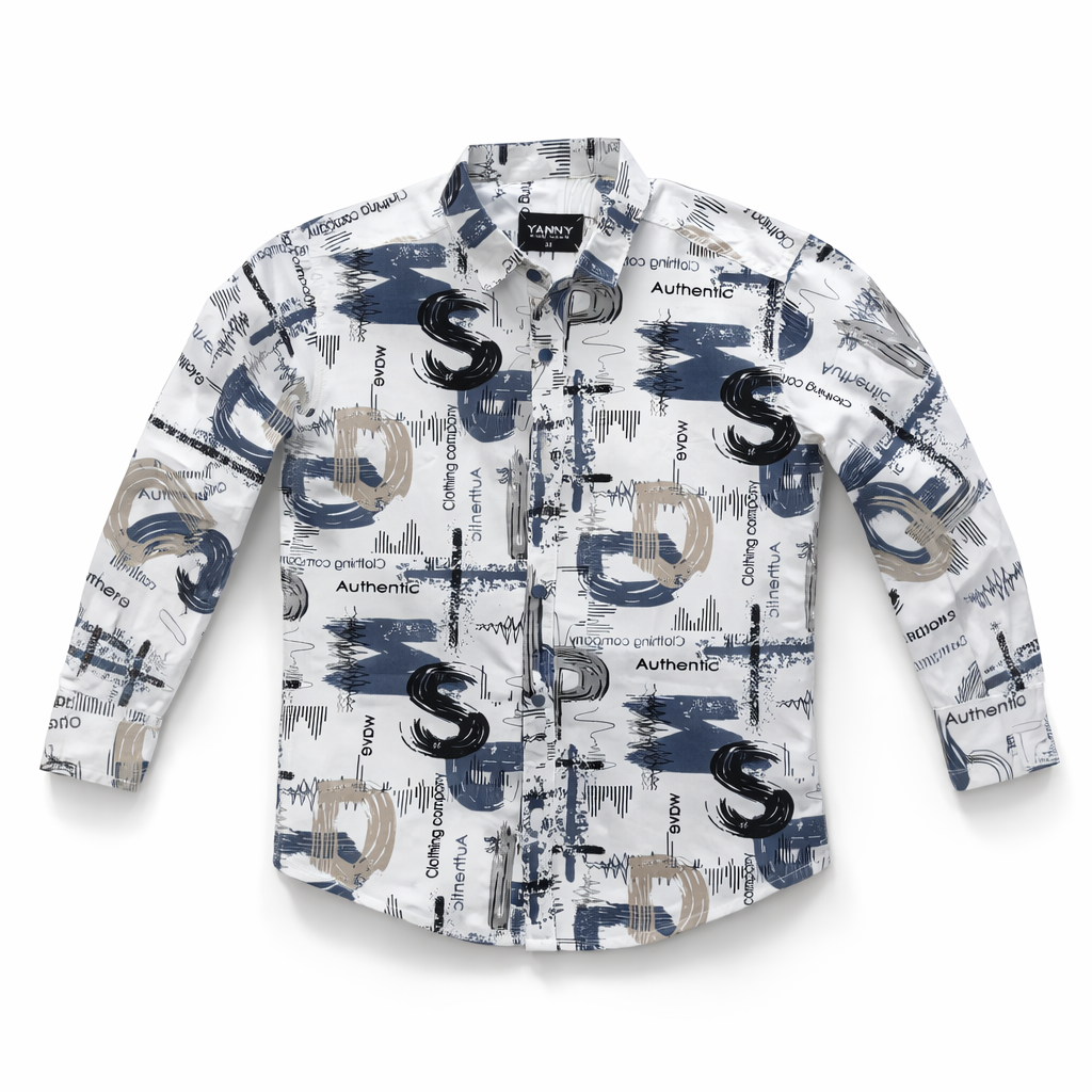 “Boys Printed Casual Shirt | Stylish Full Sleeve Shirt for Kids (2–12 Years) | Trendy Graphic Design | Comfortable (Regular, Blue)