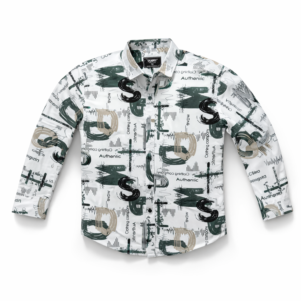 “Boys Printed Casual Shirt | Stylish Full Sleeve Shirt for Kids (2–12 Years) | Trendy Graphic Design | Comfortable (Regular, Green)
