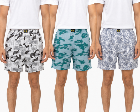 Men & Women Printed Boxer Shorts (Combo Pack of 3) Casual Regular Fit with Back Pocket