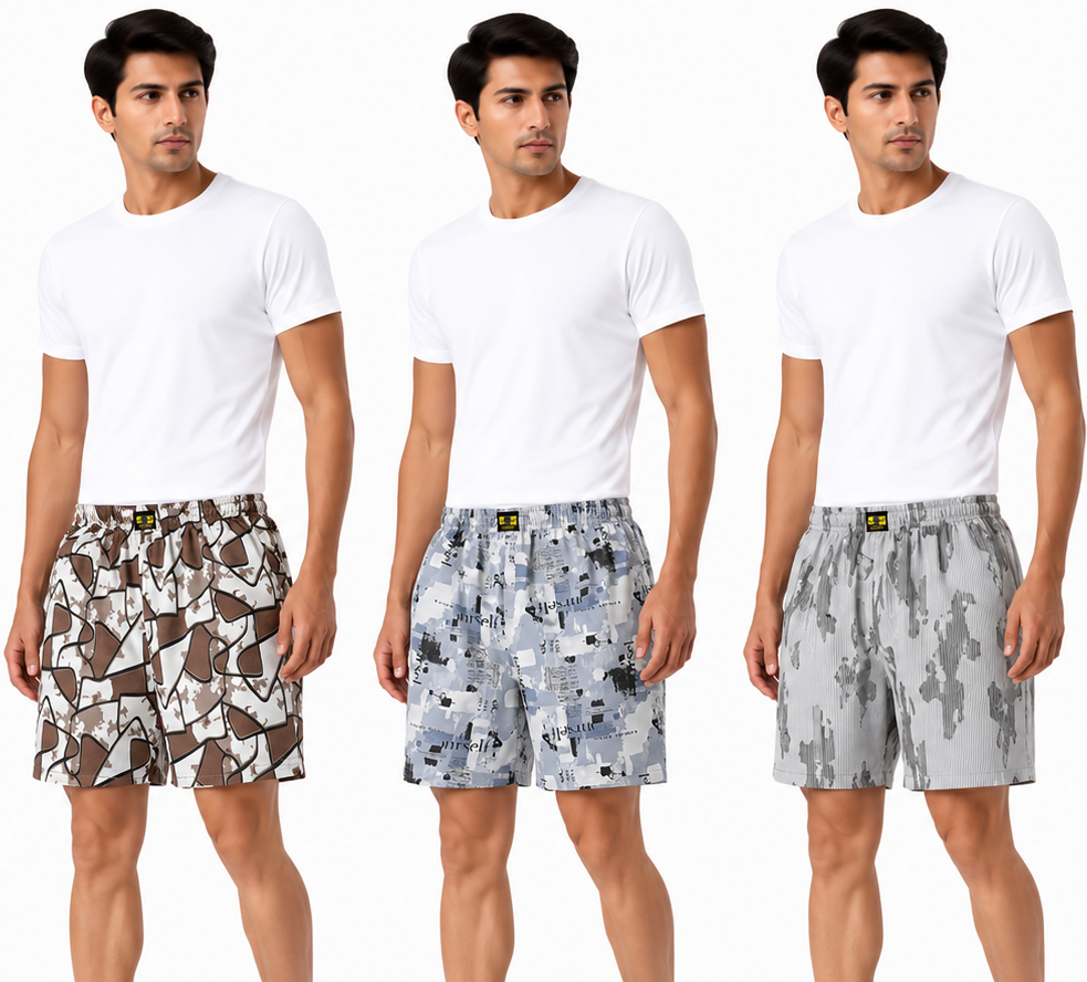 Men & Women Printed Boxer Shorts (Combo Pack of 3) Casual Regular Fit with Back Pocket