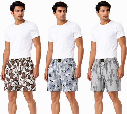 Men & Women Printed Boxer Shorts (Combo Pack of 3) Casual Regular Fit with Back Pocket