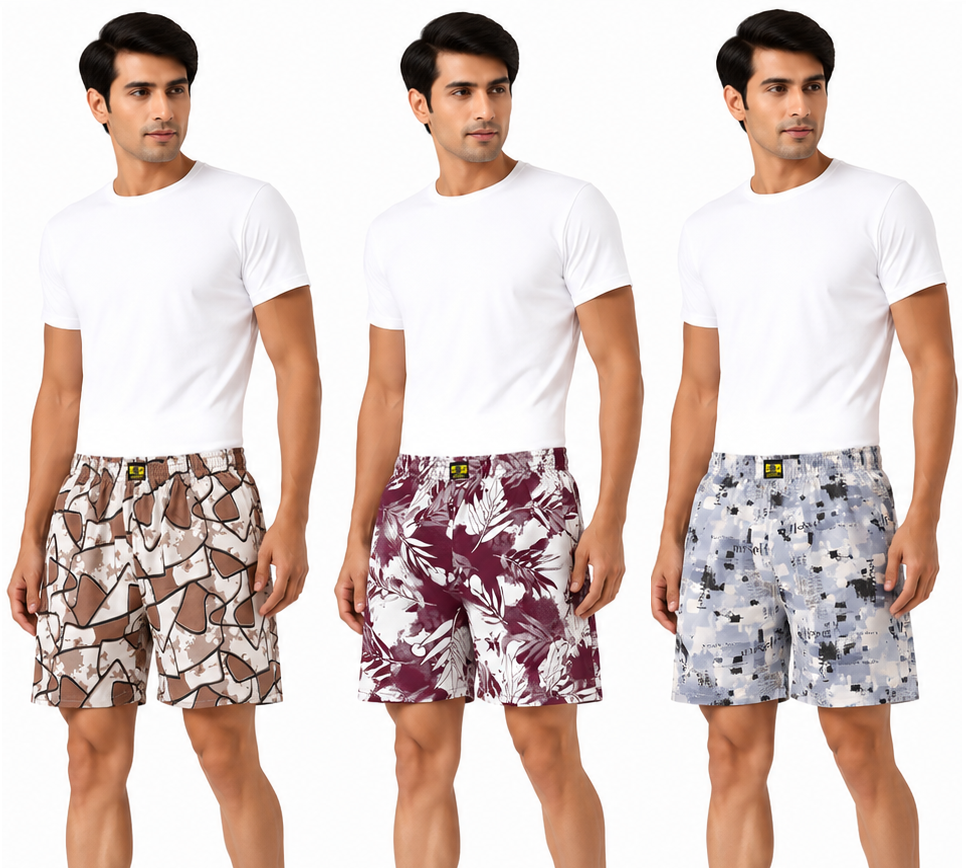 Men & Women Printed Boxer Shorts (Combo Pack of 3) Casual Regular Fit with Back Pocket