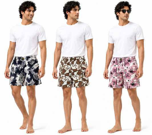 Men & Women Printed Boxer Shorts (Combo Pack of 3) Casual Regular Fit with Back Pocket