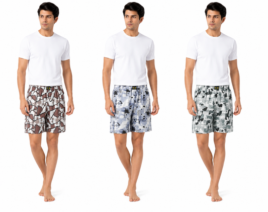 Men & Women Printed Boxer Shorts (Combo Pack of 3) Casual Regular Fit with Back Pocket