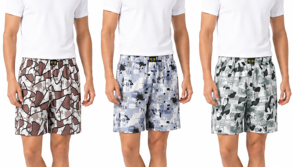 Men & Women Printed Boxer Shorts (Combo Pack of 3) Casual Regular Fit with Back Pocket