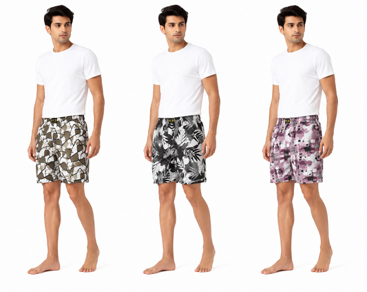 Men & Women Printed Boxer Shorts (Combo Pack of 3) Casual Regular Fit with Back Pocket