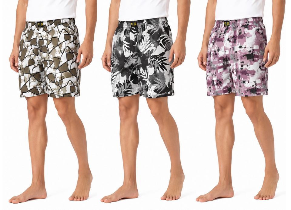 Men & Women Printed Boxer Shorts (Combo Pack of 3) Casual Regular Fit with Back Pocket