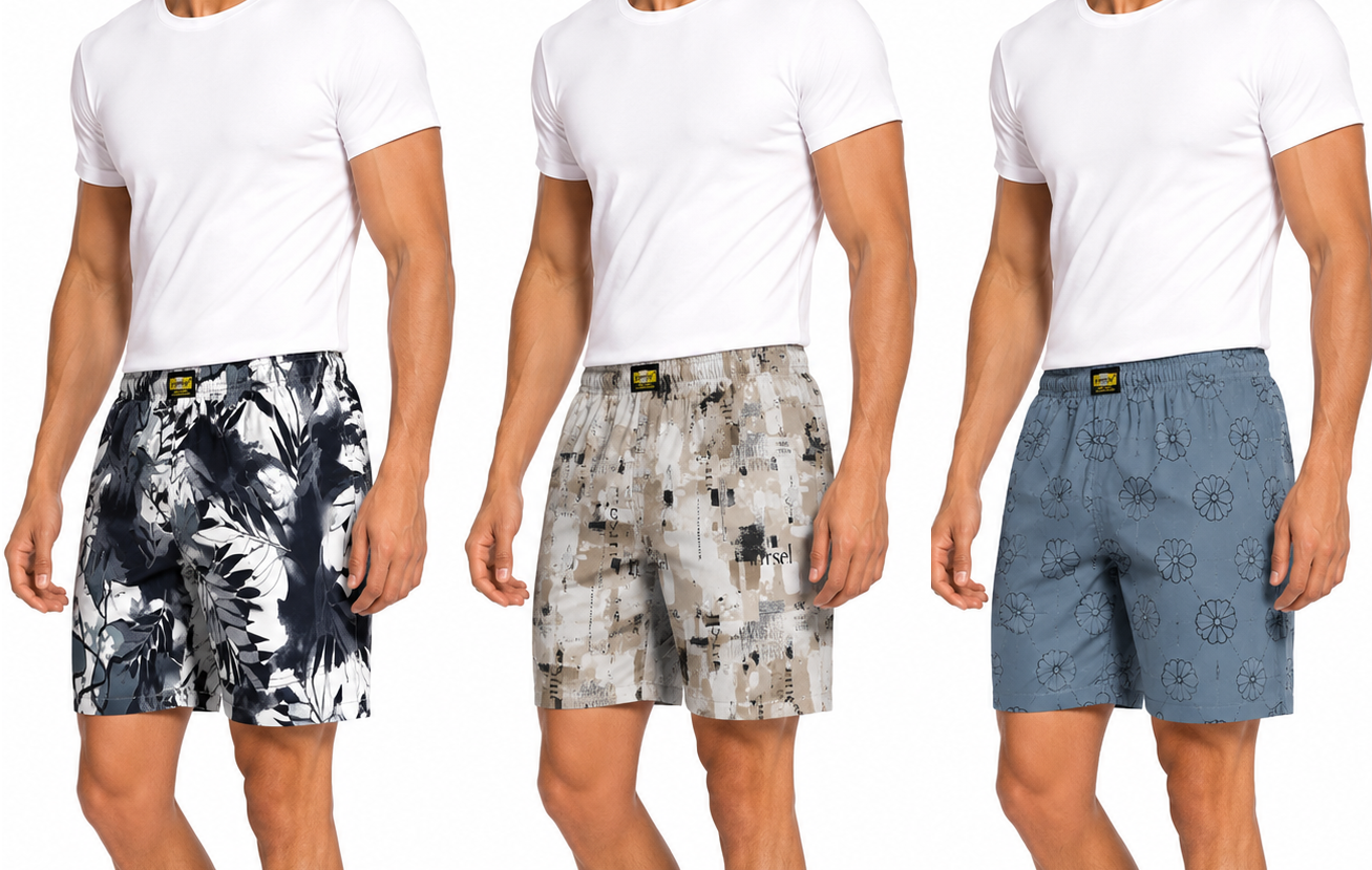 Men & Women Printed Boxer Shorts (Combo Pack of 3) Casual Regular Fit with Back Pocket