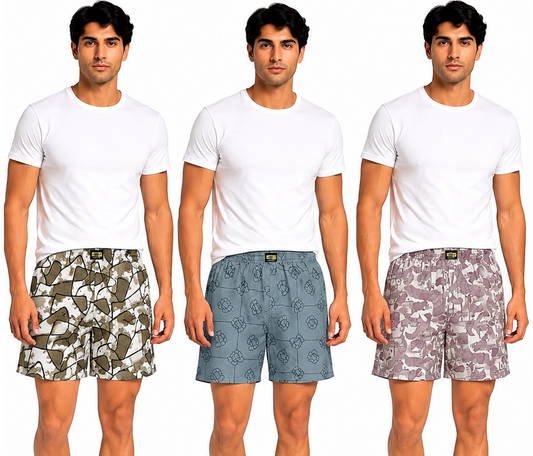 Men & Women Printed Boxer Shorts (Combo Pack of 3) Casual Regular Fit with Back Pocket