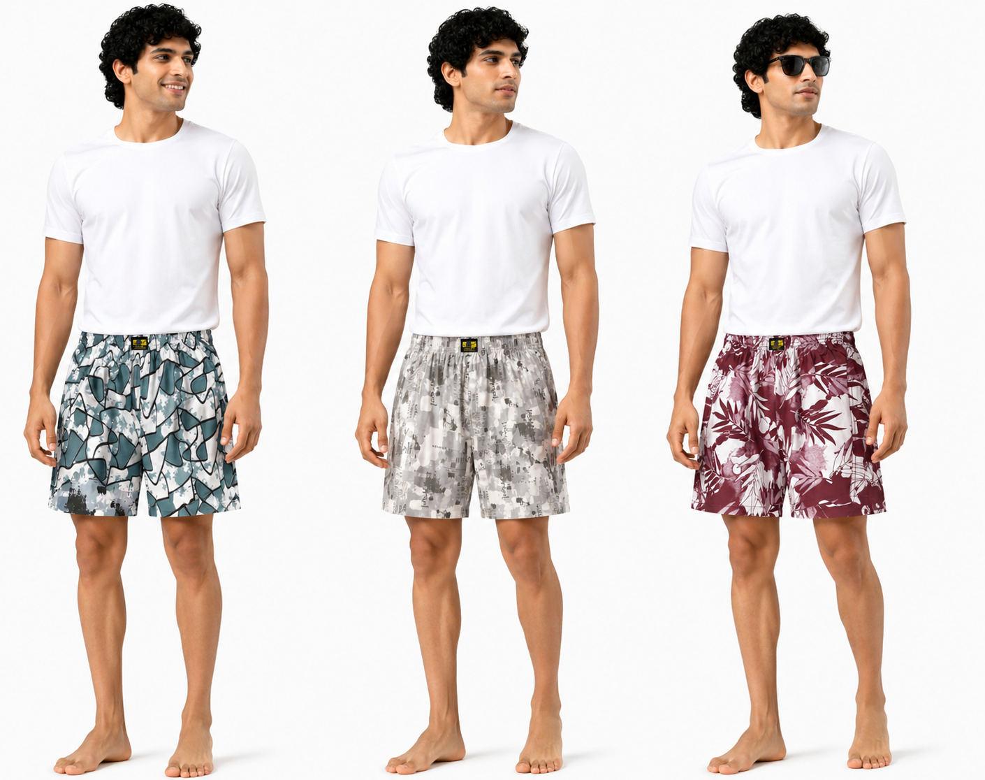 Men & Women Printed Boxer Shorts (Combo Pack of 3) Casual Regular Fit with Back Pocket