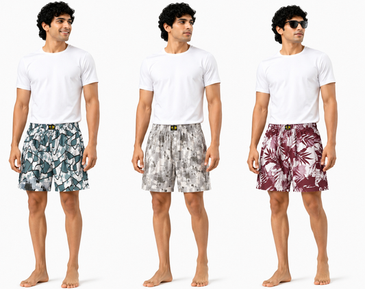 Men & Women Printed Boxer Shorts (Combo Pack of 3) Casual Regular Fit with Back Pocket