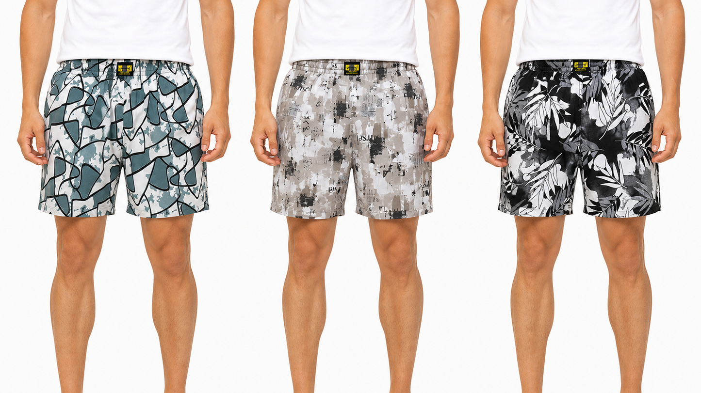Men & Women Printed Boxer Shorts (Combo Pack of 3) Casual Regular Fit with Back Pocket