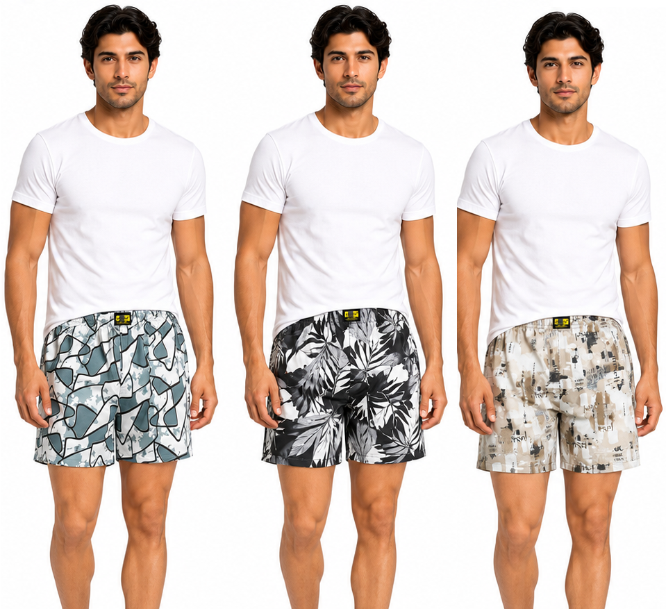 Men & Women Printed Boxer Shorts (Combo Pack of 3) Casual Regular Fit with Back Pocket