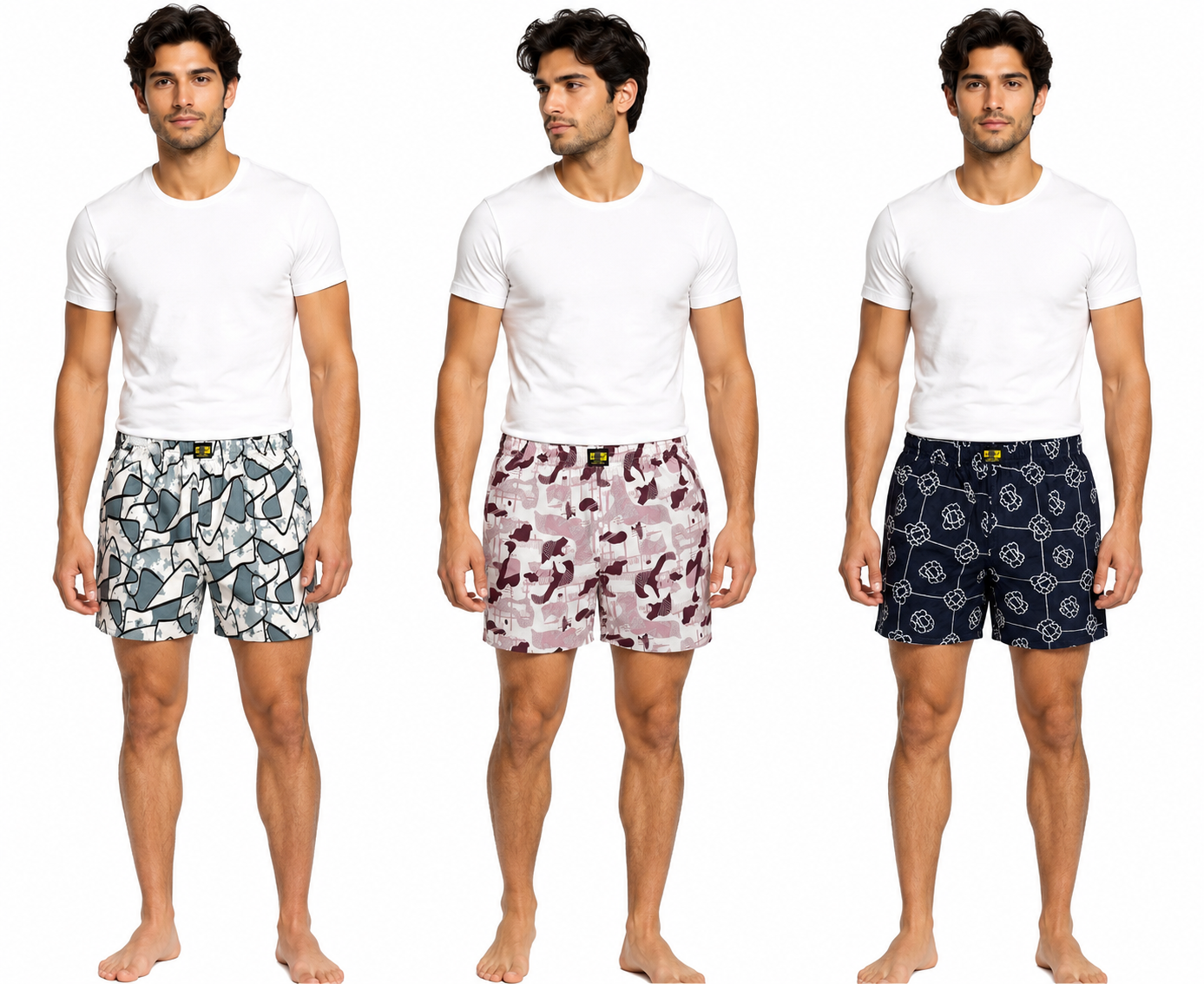 Men & Women Printed Boxer Shorts (Combo Pack of 3) Casual Regular Fit with Back Pocket