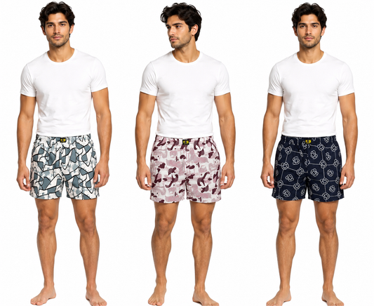 Men & Women Printed Boxer Shorts (Combo Pack of 3) Casual Regular Fit with Back Pocket