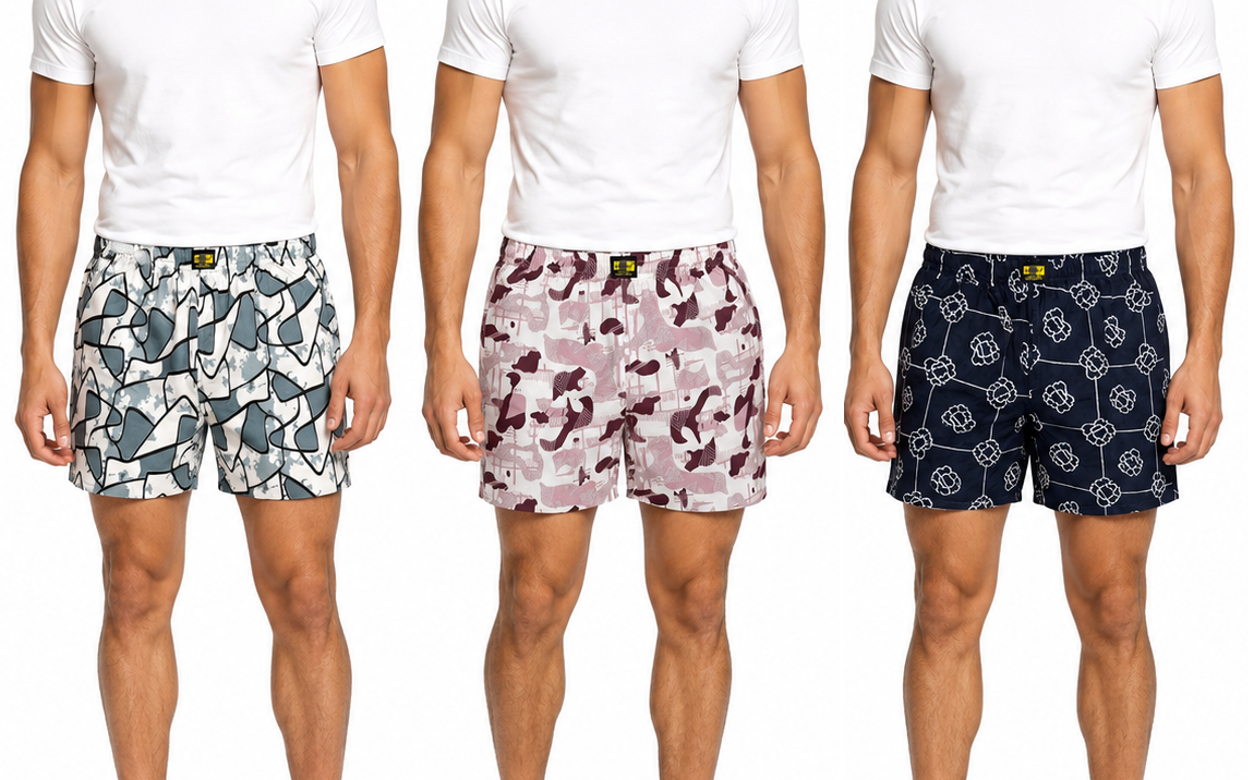Men & Women Printed Boxer Shorts (Combo Pack of 3) Casual Regular Fit with Back Pocket