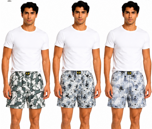 Men & Women Printed Boxer Shorts (Combo Pack of 3) Casual Regular Fit with Back Pocket