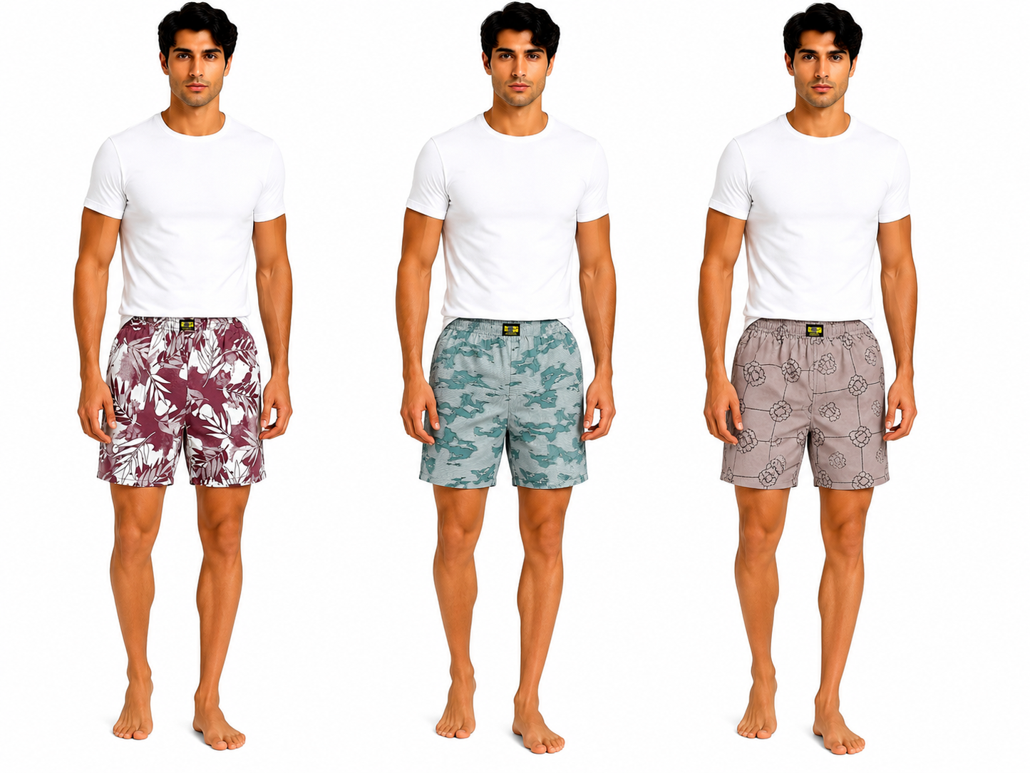 Men & Women Printed Boxer Shorts (Combo Pack of 3) Casual Regular Fit with Back Pocket