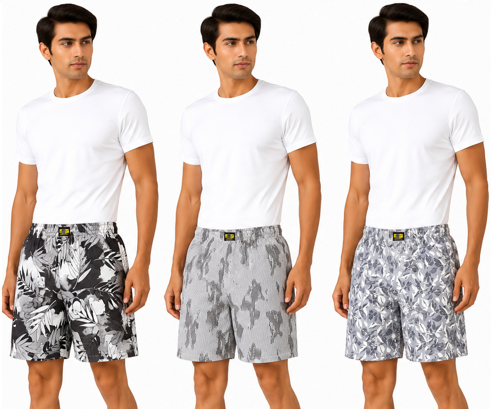 Men & Women Printed Boxer Shorts (Combo Pack of 3) Casual Regular Fit with Back Pocket