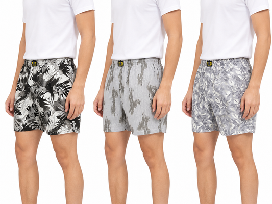 Men & Women Printed Boxer Shorts (Combo Pack of 3) Casual Regular Fit with Back Pocket