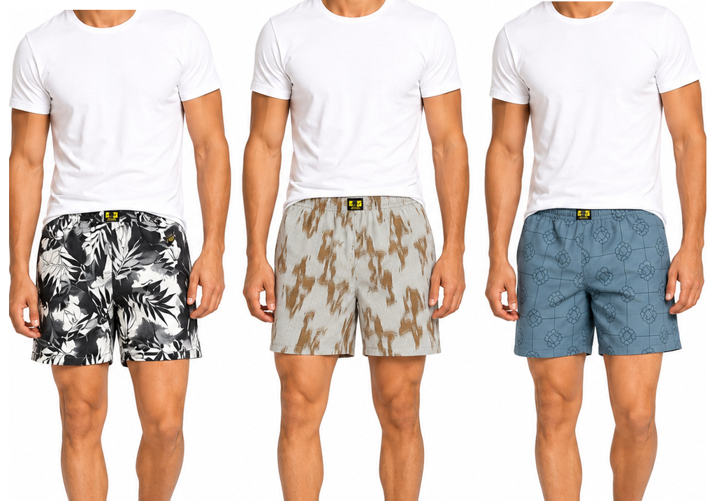 Men & Women Printed Boxer Shorts (Combo Pack of 3) Casual Regular Fit with Back Pocket