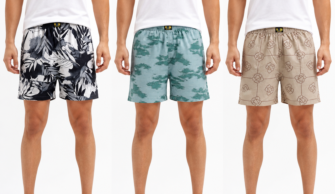 Men & Women Printed Boxer Shorts (Combo Pack of 3) Casual Regular Fit with Back Pocket (Copy)