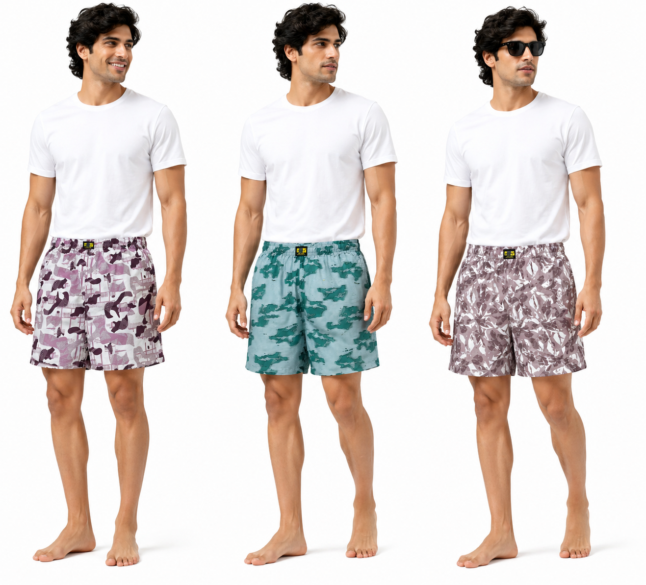 Men & Women Printed Boxer Shorts (Combo Pack of 3) Casual Regular Fit with Back Pocket