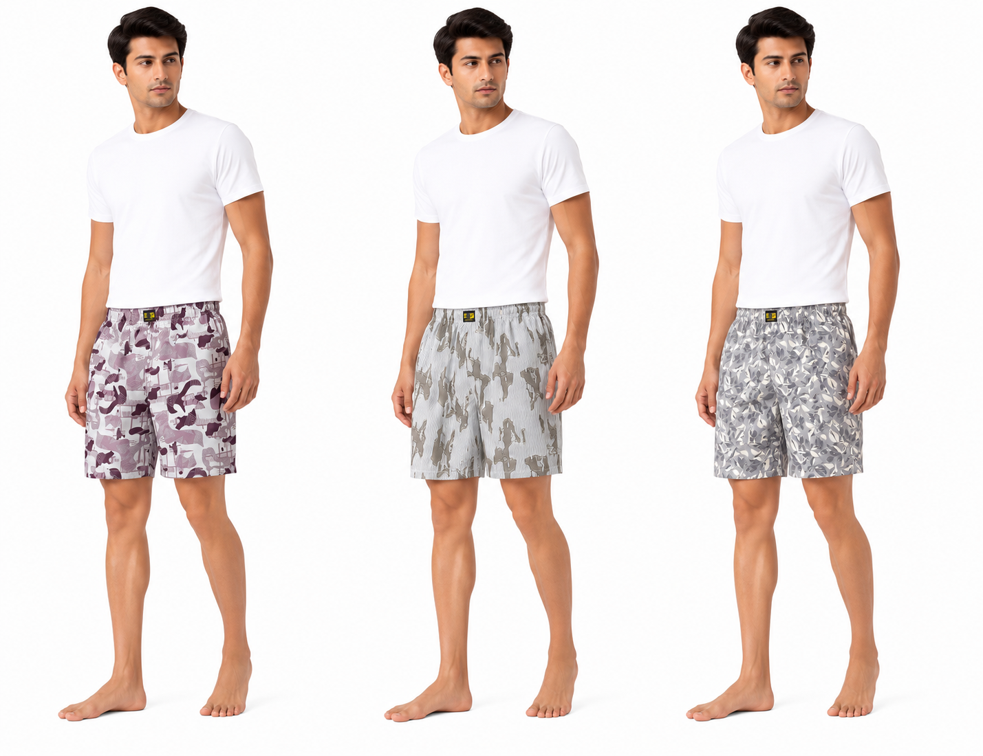 Men & Women Printed Boxer Shorts (Combo Pack of 3) Casual Regular Fit with Back Pocket