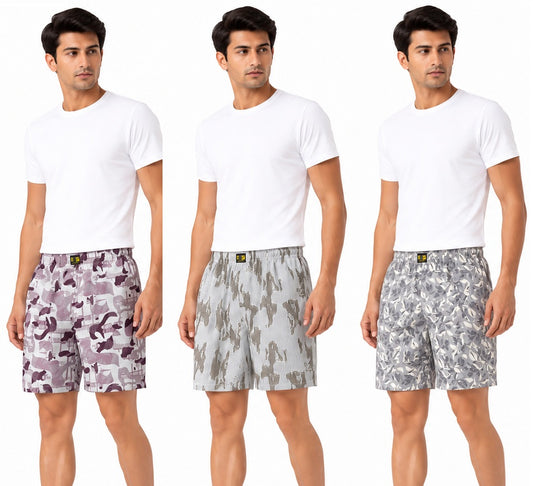 Men & Women Printed Boxer Shorts (Combo Pack of 3) Casual Regular Fit with Back Pocket