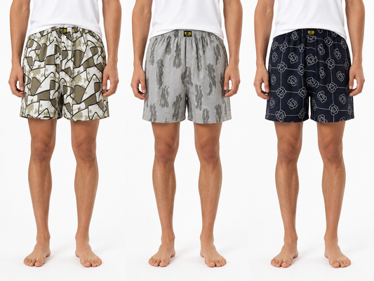 Men & Women Printed Boxer Shorts (Combo Pack of 3) Casual Regular Fit with Back Pocket