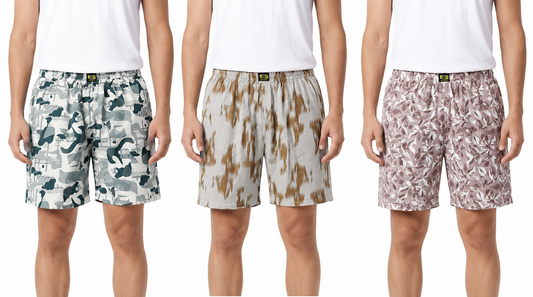 Men & Women Printed Boxer Shorts (Combo Pack of 3) Casual Regular Fit with Back Pocket