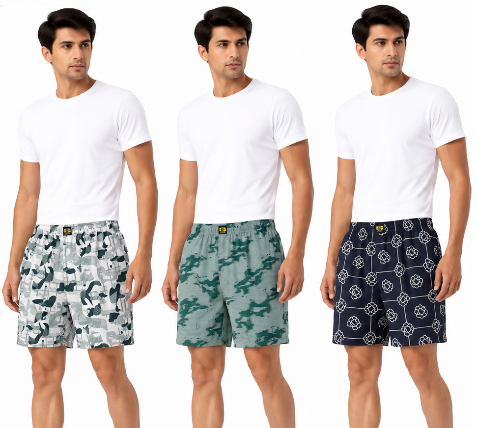 Men & Women Printed Boxer Shorts (Combo Pack of 3) Casual Regular Fit with Back Pocket