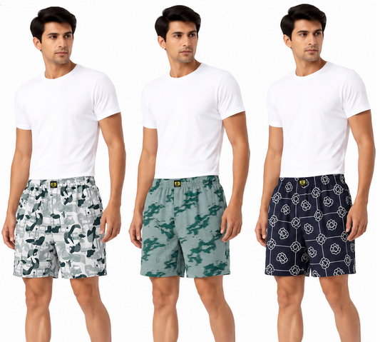 Men & Women Printed Boxer Shorts (Combo Pack of 3) Casual Regular Fit with Back Pocket