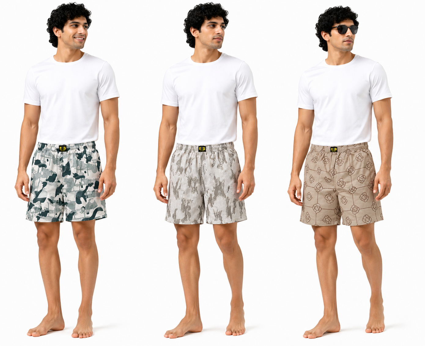Men & Women Printed Boxer Shorts (Combo Pack of 3) Casual Regular Fit with Back Pocket