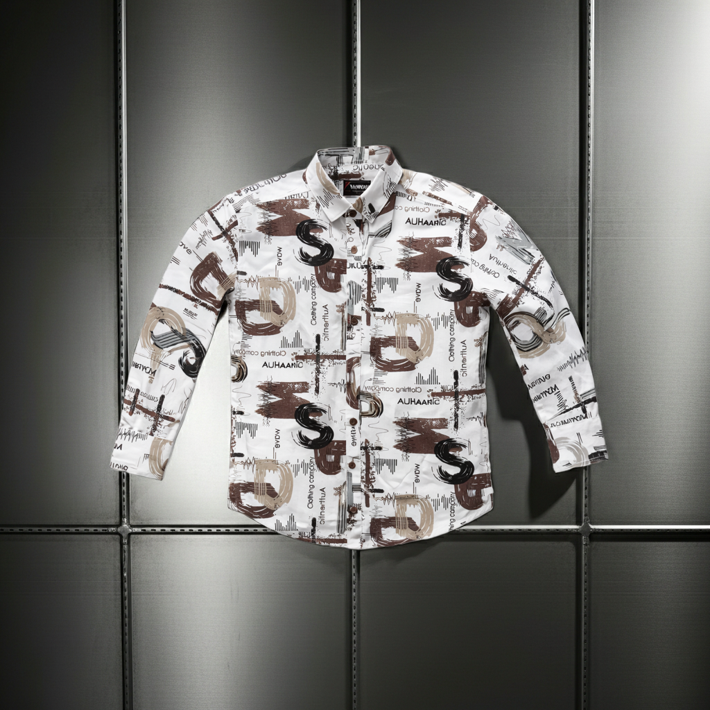 “Boys Printed Casual Shirt | Stylish Full Sleeve Shirt for Kids (2–12 Years) | Trendy Graphic Design | Comfortable (Regular, Brown)